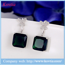 925 sterling sliver jewelry earrings square emerald earring green gemstone designer earring